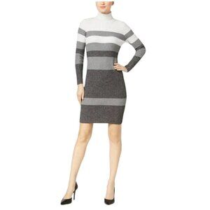 Calvin Klein Black and White Striped Long Sleeve Dress